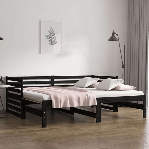  Izvlečna dnevna postelja črna 2x(80x200) cm trdna borovina, (20645819) Slike