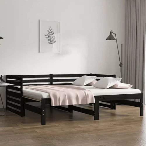 Izvlečna dnevna postelja črna 2x(80x200) cm trdna borovina, (20645819)