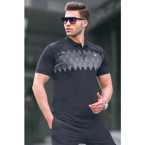 Madmext Black Patterned Polo Neck Men's T-Shirt 6106