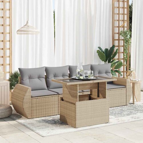  5-dijelni vrtni set sofa s jastucima bež od poliratana Cijene