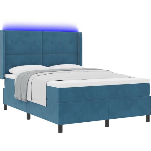 vidaXL Box Spring Postelja z Blazino in LED Temno Modra 140x200 cm Žamet, (22049163) Cene