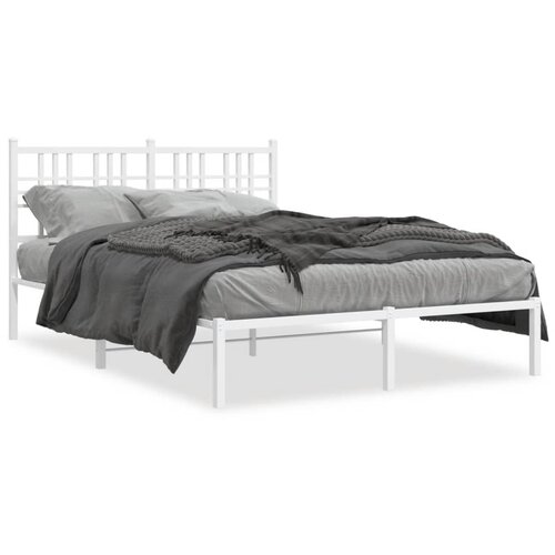 vidaXL Kovinski posteljni okvir z vzglavjem bel 135x190 cm Cene