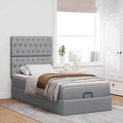 VidaXL Otomanski okvir kreveta s madraca svijetlosivi 90x190cm tkanine Slike