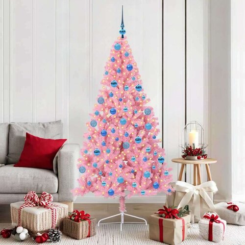vidaXL Umjetna preddekorirana božićna jelka Roza 180 cm PVC Cene