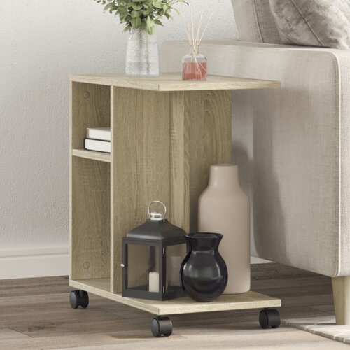 vidaXL Stranska mizica s kolesi sonoma hrast 50x30x55 cm inžen. les Cene