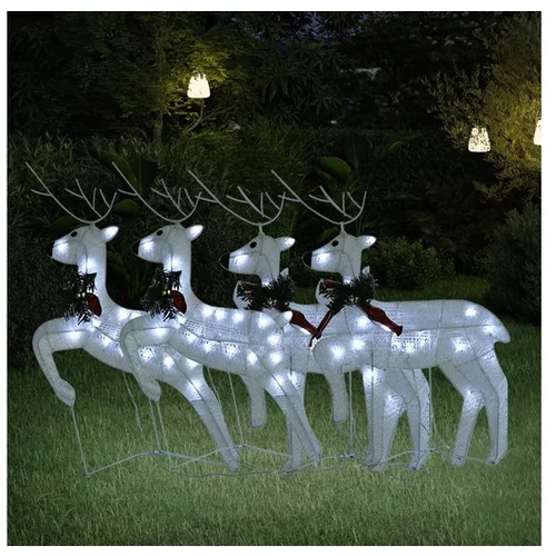 Božični severni jeleni 4 kosi beli 80 LED akril
