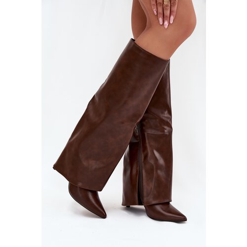 Boto Insulated Stiletto Boots With Folded Shaft Chocolate Tamonia Cene