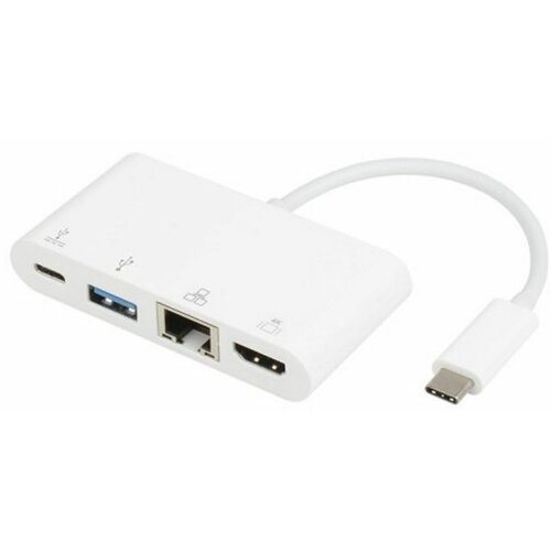 E-green Adapter USB 3.1 tip C (M) - HDMI + USB3.0 + RJ45 + tip C (F) beli Slike
