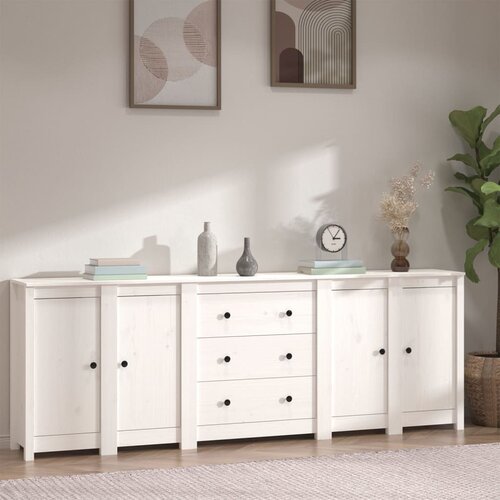 VidaXL Komoda bela 230x35x80 cm trdna borovina Slike