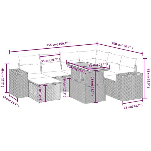 VidaXL 8-dijelni set vrtnih sofa od poliratana s jastucima sivi Slike