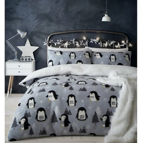 Catherine Lansfield mikro plišana posteljina s motivom pingvina, 200 x 200 cm