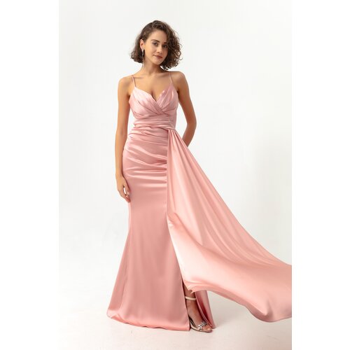 Lafaba Women's Pink Straps Long Satin Evening Dress & Prom Dress Slike