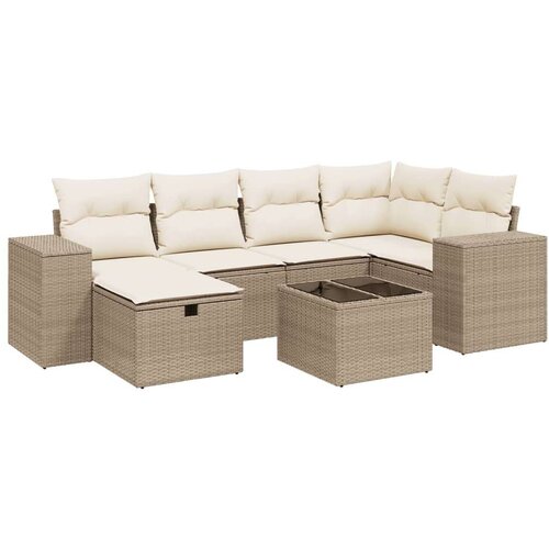 VidaXL 7-dijelni set vrtnih sofa od poliratana s jastucima bež Slike