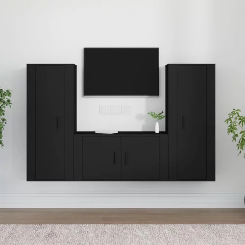 vidaXL Komplet TV omaric 3-delni črn inženirski les