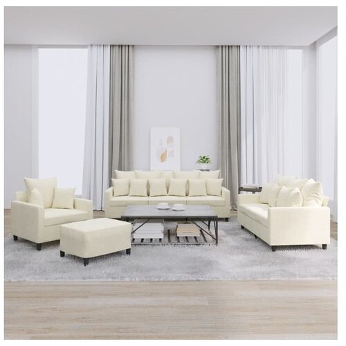 VidaXL 4-dijelni set sofa s jastucima krem bar&amp;scaron;unasti Slike