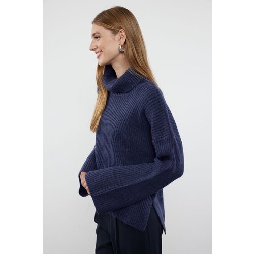 Trendyol navy blue wide fit soft textured turtleneck knitwear sweater Cene