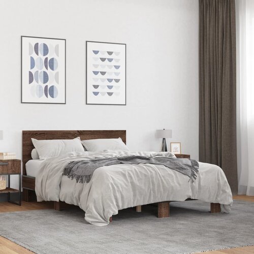 Furnova Posteljni okvir rjav hrast 120x200 cm inženirski les in kovina, (21944328) Slike