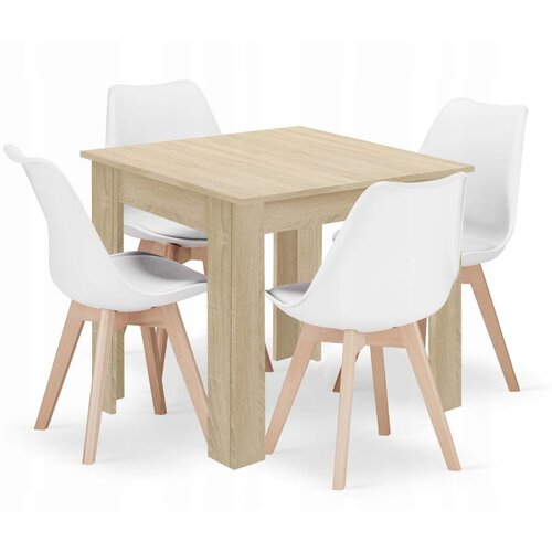  Garnitura kvadratnog stola 80x80 sonoma hrast + 4 MARK bijele stolice Slike