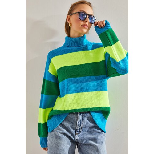 Bianco Lucci Women's Turtleneck Paneled Knitwear Sweater Slike
