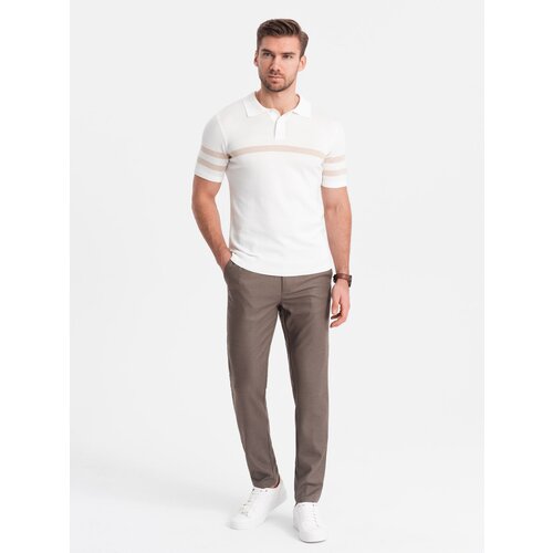 Ombre Men's classic chino SLIM FIT pants - dark beige Cene
