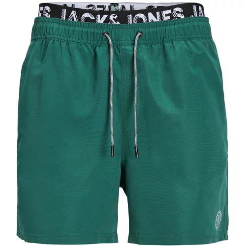 Jack & Jones Kratke kopalne hlače 'FIJI' siva / temno zelena / črna