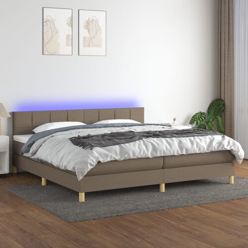  Krevet box spring s madracem LED smeđesivi 200x200 cm tkanina Cijene