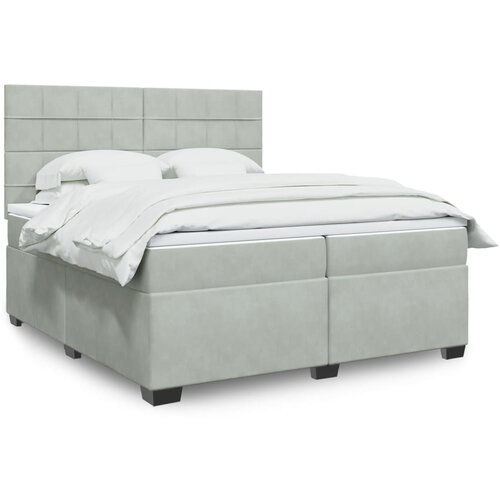 VidaXL Box spring postelja z vzmetnico svetlo siva 200x200 cm žamet Slike