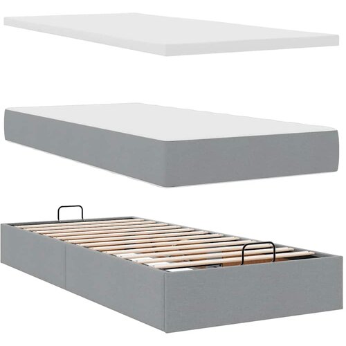  Okvir kreveta s madracima svijetlosivi 200x200cm od tkanine Slike