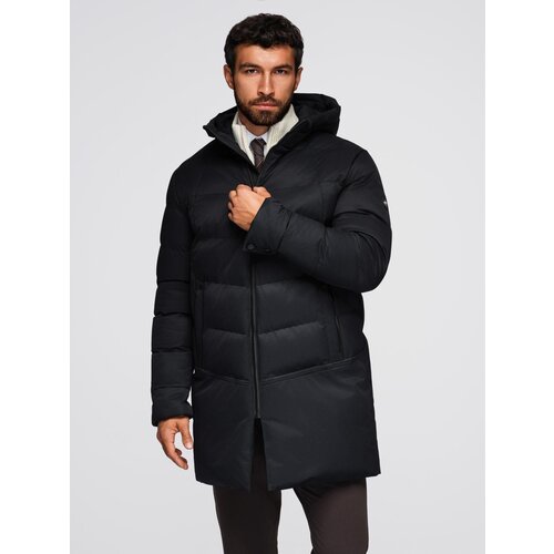 Ombre Men&amp;#039;s long quilted jacket with hood - black Slike