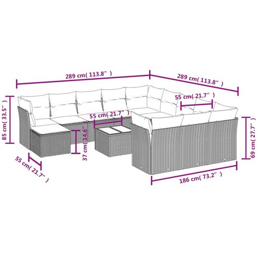 vidaXL 13-dijelni set vrtnih sofa s jastucima poliratan Bež Cijene