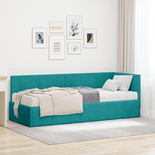 vidaXL Kutni okvir kreveta s madracem Tirkizna 80 x 200 cm Baršun Cene