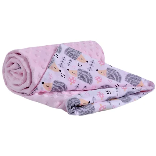 Medi Partners Blanket 75x100 cotton + minky – gray hedgehogs + light pink minky