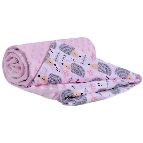 Medi Partners Blanket 75x100 cotton + minky &amp;ndash; gray hedgehogs + light pink minky Slike