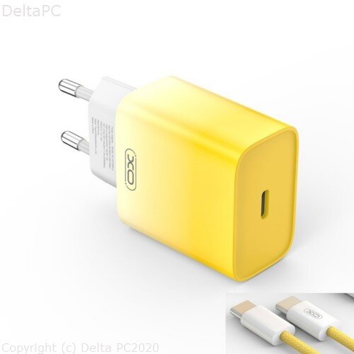 XO wall charger CE18 PD 30W 1x USB-C yellow-white + cable USB-C - USB-C Cijene