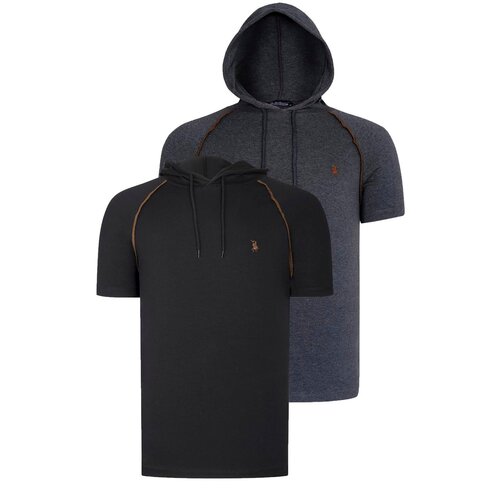 Dewberry DUAL SET T8570 HOODED MEN'S T-SHIRT-ANTHRACITE-BLACK Cene