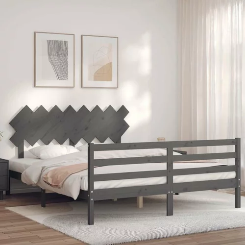  kreveta s uzglavljem sivi 160 x 200 cm od masivnog drva