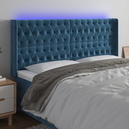 The Living Store led posteljno vzglavje temno modro 183x16x118/128 cm žamet - led vzglavje, (21488117) Slike