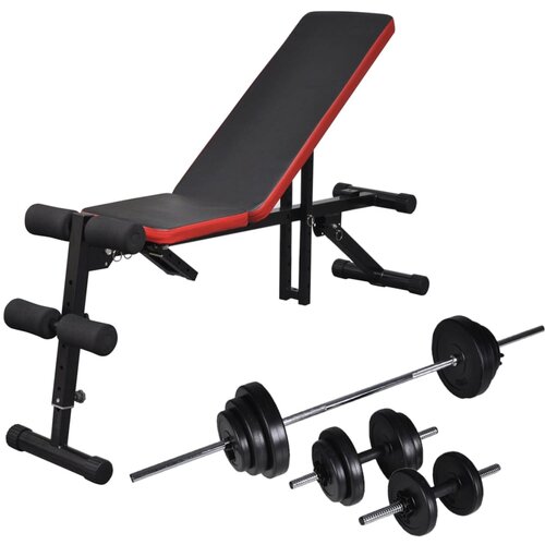 vidaXL Prilagodljiva vadbena klop s kompletom uteži in palic 30,5 kg Cene