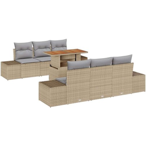  Vrtni set sofa Set od 7 Bež Ratan Vanjski stol Pravokutni Slike