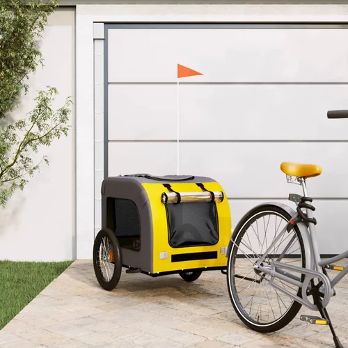 Prikolica za bicikl za pse žuto-siva od tkanine i željeza
