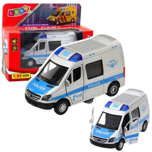 Metalni policijski automobil s motorom na povlačenje, svjetlima i zvukovima 1:32 Slike
