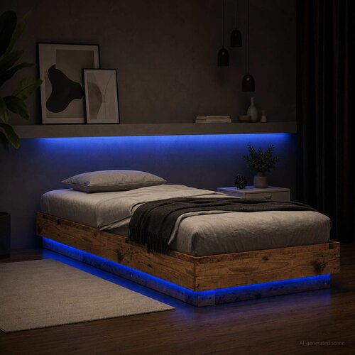  Krevetna konstrukcija s LED svjetlom Staro drvo 80 x 200 cm Slike