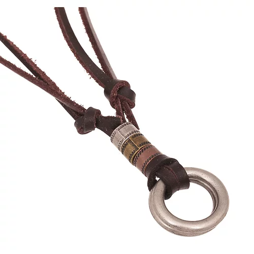 INF Vintage usnjena ogrlica z dvojnim krogom Brown, (21237751)