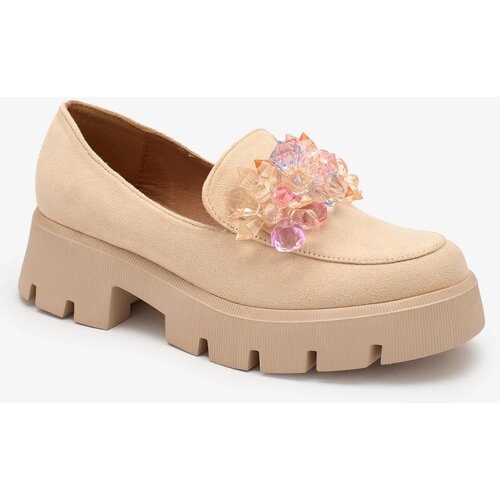 Resti Beige women's moccasins with colorful crystals Crystal Glam Cene