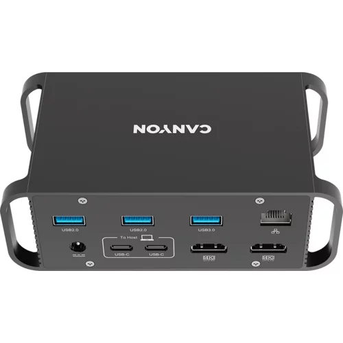 Canyon HDS-95ST, Multiport Docking Station with 14 ports ,with Type C female *4 ,USB3.0*2,USB2.0*2,RJ45*1,HDMI*2,SD card slot,Audio 3.5 audio*1Input 100-240V/100W AC port, Output USB-C PD 60W * 1, Dual USB C cables length 1.0m 20V3A, , 140*75*49mm, - CNS