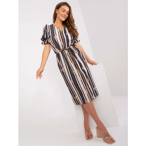 Fashion Hunters Dark blue dress with print and puffed sleeves