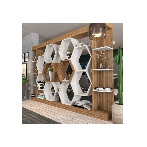 Hanah home Sueno White Walnut Polica za knjige 140x29.6x177.4cm, Smeđa Cijene