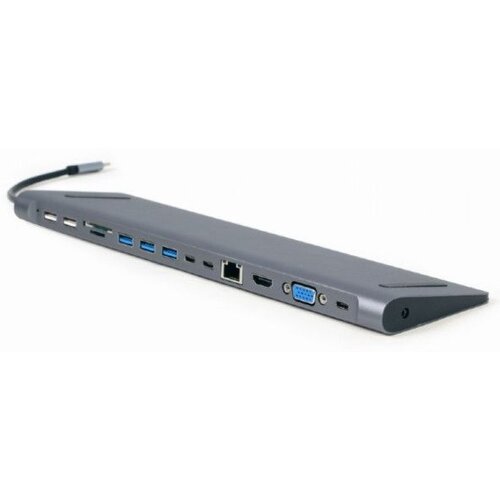 Gembird Adapter USB-C 9-v-1 USB, HDMI, LAN, VGA, PD, čitalec kartic + audio, (20441963) Cene