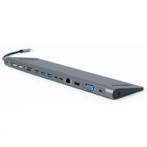 Gembird Adapter USB-C 9-v-1 USB, HDMI, LAN, VGA, PD, čitalec kartic + audio, (20441963)