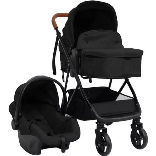  Otroški voziček 3 v 1 antraciten in črn jeklen